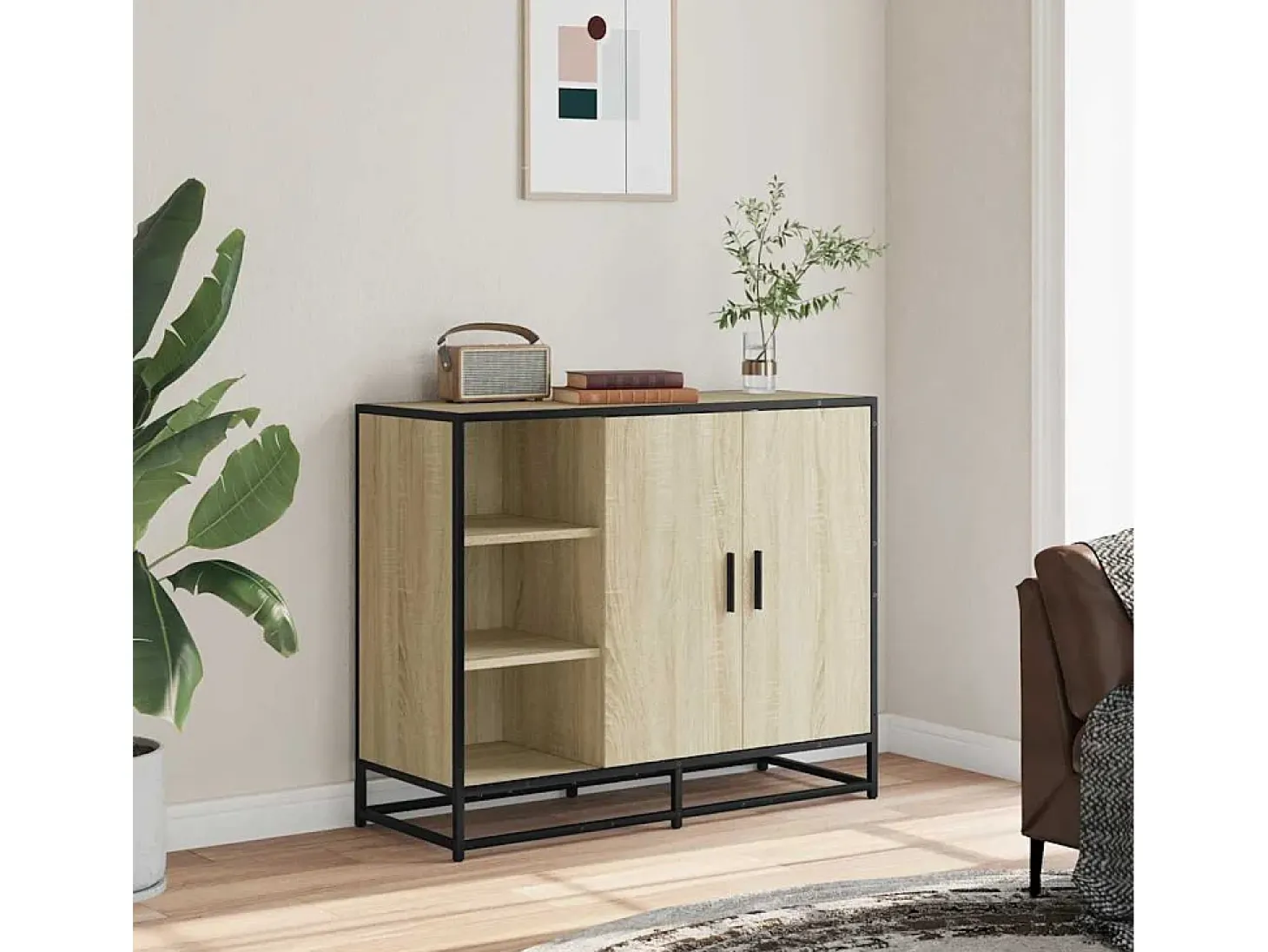 Aparador de roble Sonoma 92x35x76 cm madera de ingeniería