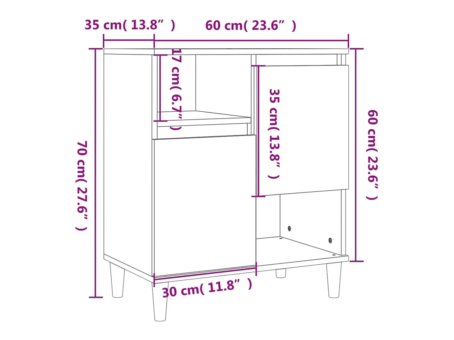 Aparador de roble Sonoma 60x35x70 cm Madera de ingeniería