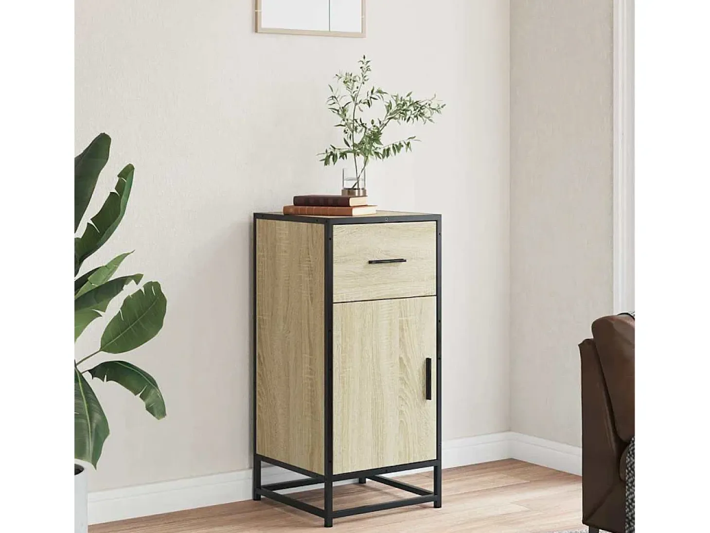 Aparador de roble Sonoma 35,5x35x76 cm madera contrachapada y metal