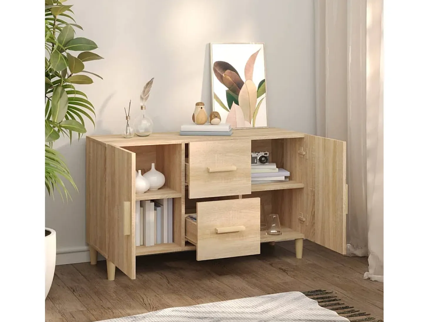 Aparador de roble Sonoma 100x36x60 cm madera de ingeniería