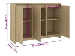 Aparador de roble Sonoma 102x33x75 cm Madera de ingeniería