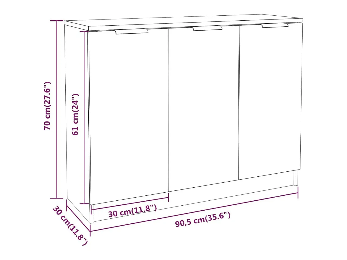 Aparador de roble Sonoma 90,5 x 30 x 70 cm Madera de ingeniería