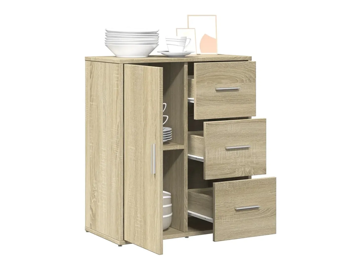 Aparador de roble Sonoma 60x31x70 cm madera de ingeniería