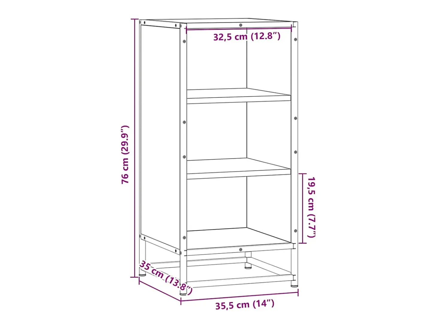 Aparador de roble Sonoma 35,5x35x76 cm madera contrachapada y metal