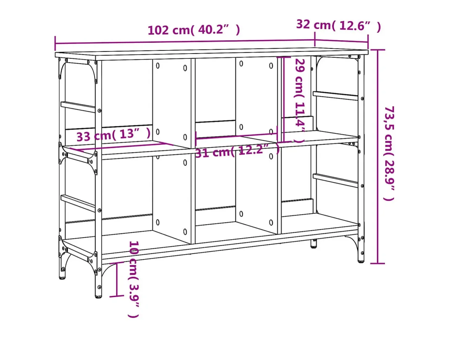 Aparador de roble Sonoma 102x32x73,5 cm madera de ingeniería
