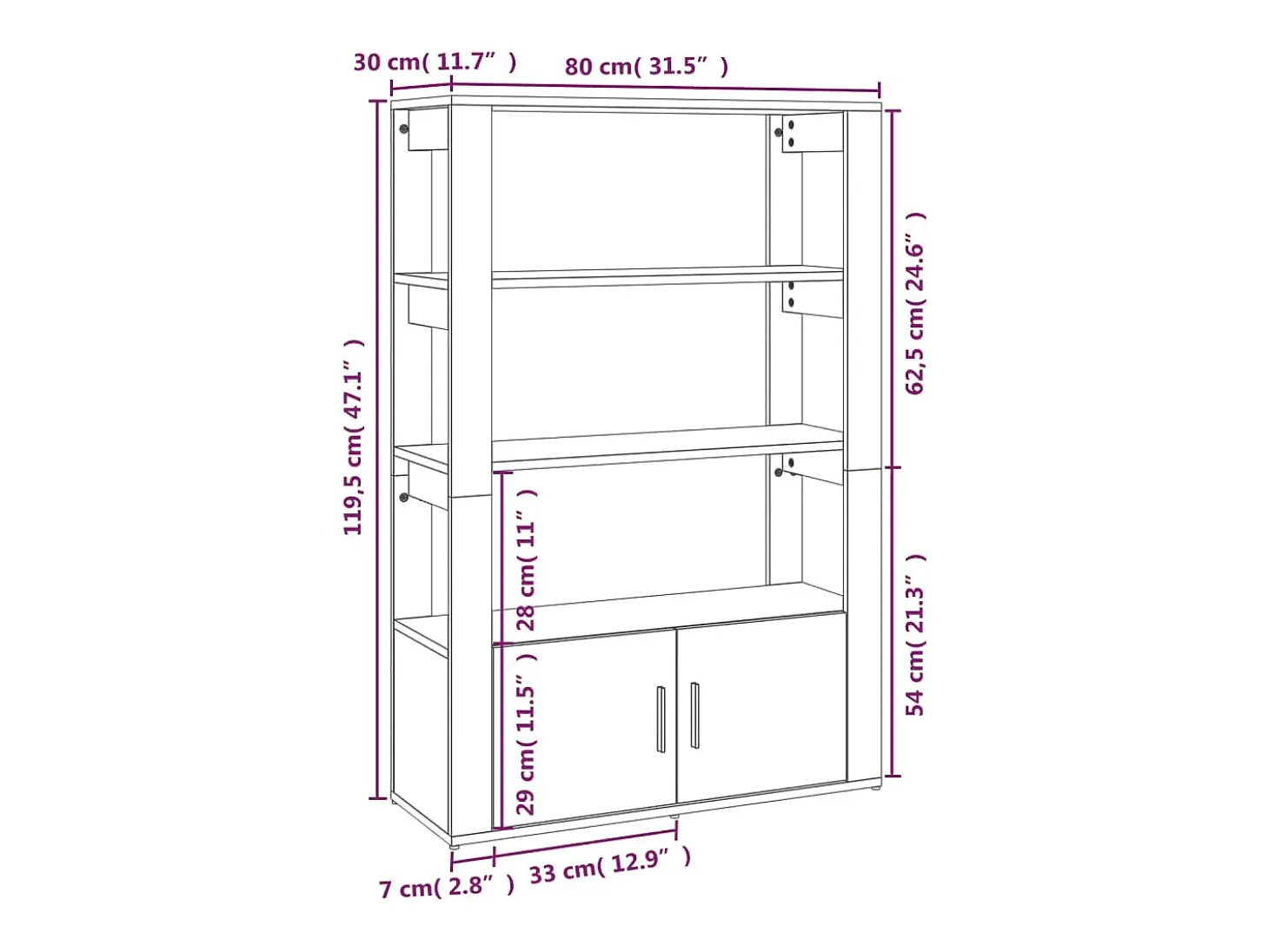 Aparador de roble Sonoma 80x30x119,5 cm Madera de ingeniería