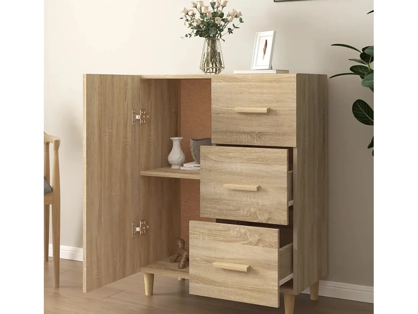Aparador de roble Sonoma 69,5x34x90 cm madera de ingeniería