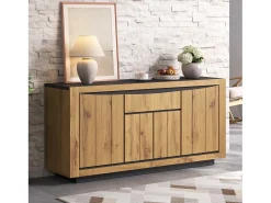 Aparador de salón - 140 x 38,5 x 52 cm - con 4 puertas + 1 cajón - MDF - acabado madera y negro