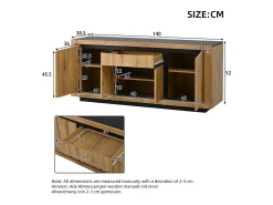 Aparador de salón - 140 x 38,5 x 52 cm - con 4 puertas + 1 cajón - MDF - acabado madera y negro