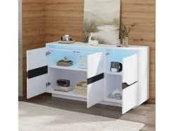 Aparador de salón - 140 x 40 x 76 cm - con 3 puertas - alto brillo con LED - aglomerado - blanco