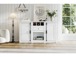 Aparador de salón con 2 puertas y 1 cajón - 130 x 35 x 70 cm - para salones y despachos - MDF + aglomerado - blanco