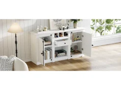 Aparador de salón con 2 puertas y 1 cajón - 130 x 35 x 70 cm - para salones y despachos - MDF + aglomerado - blanco