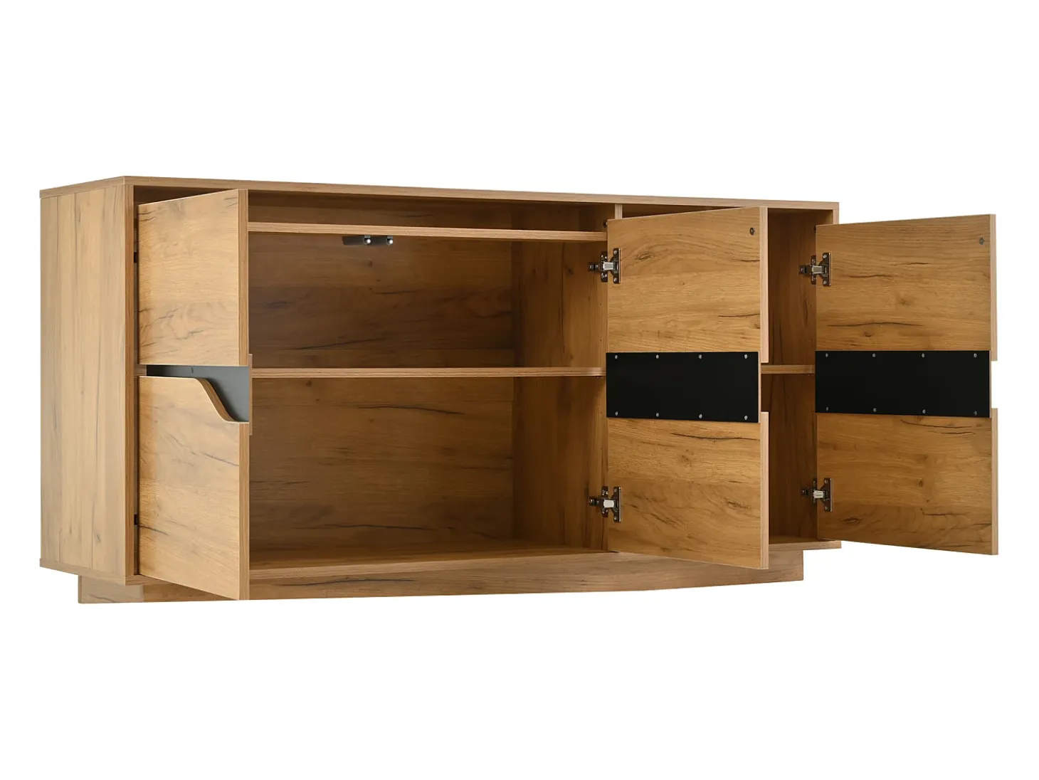 Aparador de salón con 3 puertas de almacenamiento y estantes ajustables – Madera natural y negro