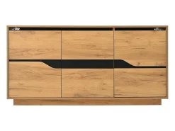 Aparador de salón con 3 puertas de almacenamiento y estantes ajustables – Madera natural y negro