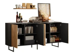 Aparador de salón con acabado en madera natural - 160 x 40 x 75 cm - con 4 puertas + 3 patas - aglomerado - natural