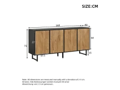 Aparador de salón con acabado en madera natural - 160 x 40 x 75 cm - con 4 puertas + 3 patas - aglomerado - natural