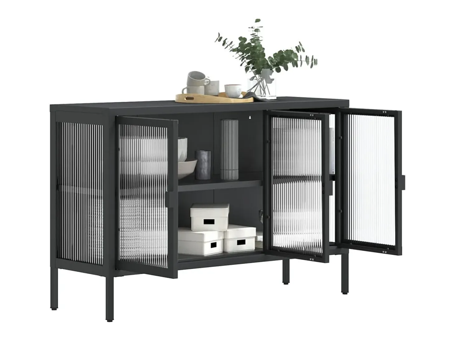 Aparador de vidrio y acero negro 105x35x70 cm