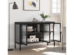 Aparador de vidrio y acero negro 105x35x70 cm