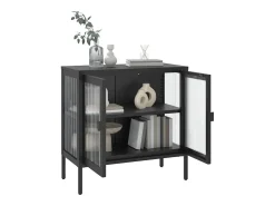 Aparador de vidrio y acero negro 70x35x70 cm