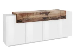 Aparador diseño blanco y madera 200 cm con puertas y 4 compartimentos Corona Side