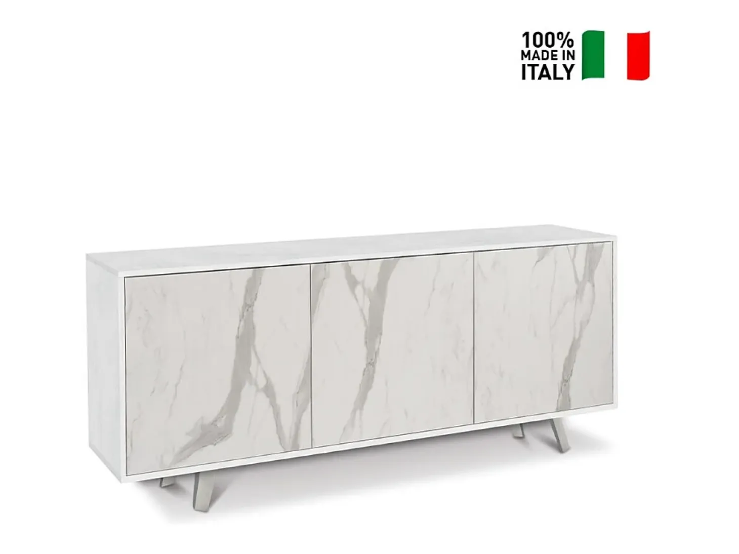 Aparador diseño moderno 3 puertas aparador salón cocina Sterling - Blanco - Mármol Calacatta