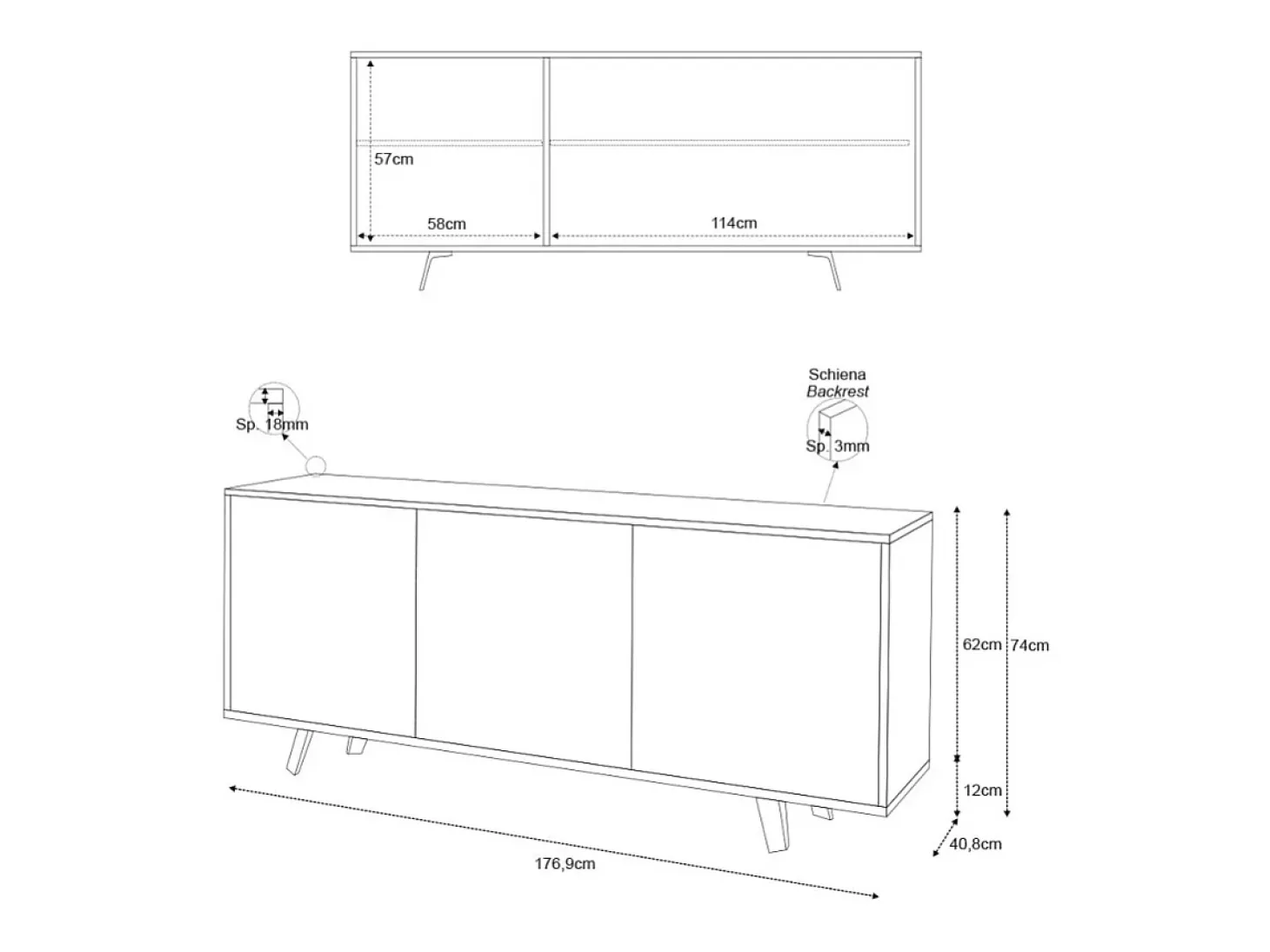Aparador diseño moderno 3 puertas aparador salón cocina Sterling - Blanco - Mármol Calacatta