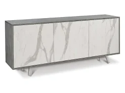 Aparador diseño moderno 3 puertas aparador salón cocina Sterling - Gris - Mármol Calacatta