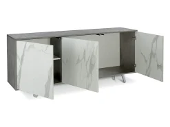 Aparador diseño moderno 3 puertas aparador salón cocina Sterling - Gris - Mármol Calacatta