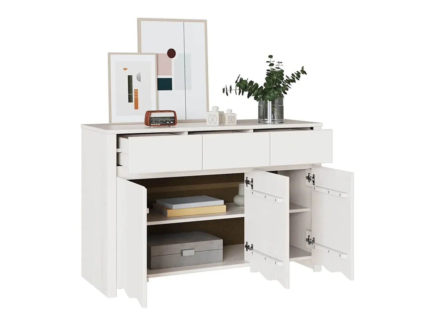 Aparador "DRAMMEN" blanco de 114 x 43 x 75,5 cm en madera maciza de pino