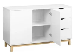 Aparador efecto madera con patas de madera 2 puertas, 120cm blanco