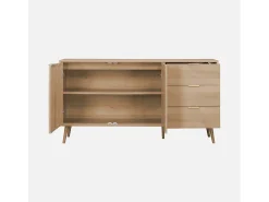 Aparador efecto madera de 2 puertas y 3 cajones, 150cm natural