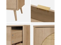 Aparador efecto madera de 2 puertas y 3 cajones, 150cm natural