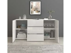 Aparador Egypt con 2 puertas y 3 cajones blanco brillo 160x40x80 cm