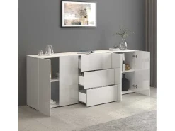 Aparador Egypt con 4 puertas y 3 cajones blanco brillo 200x40x80 cm