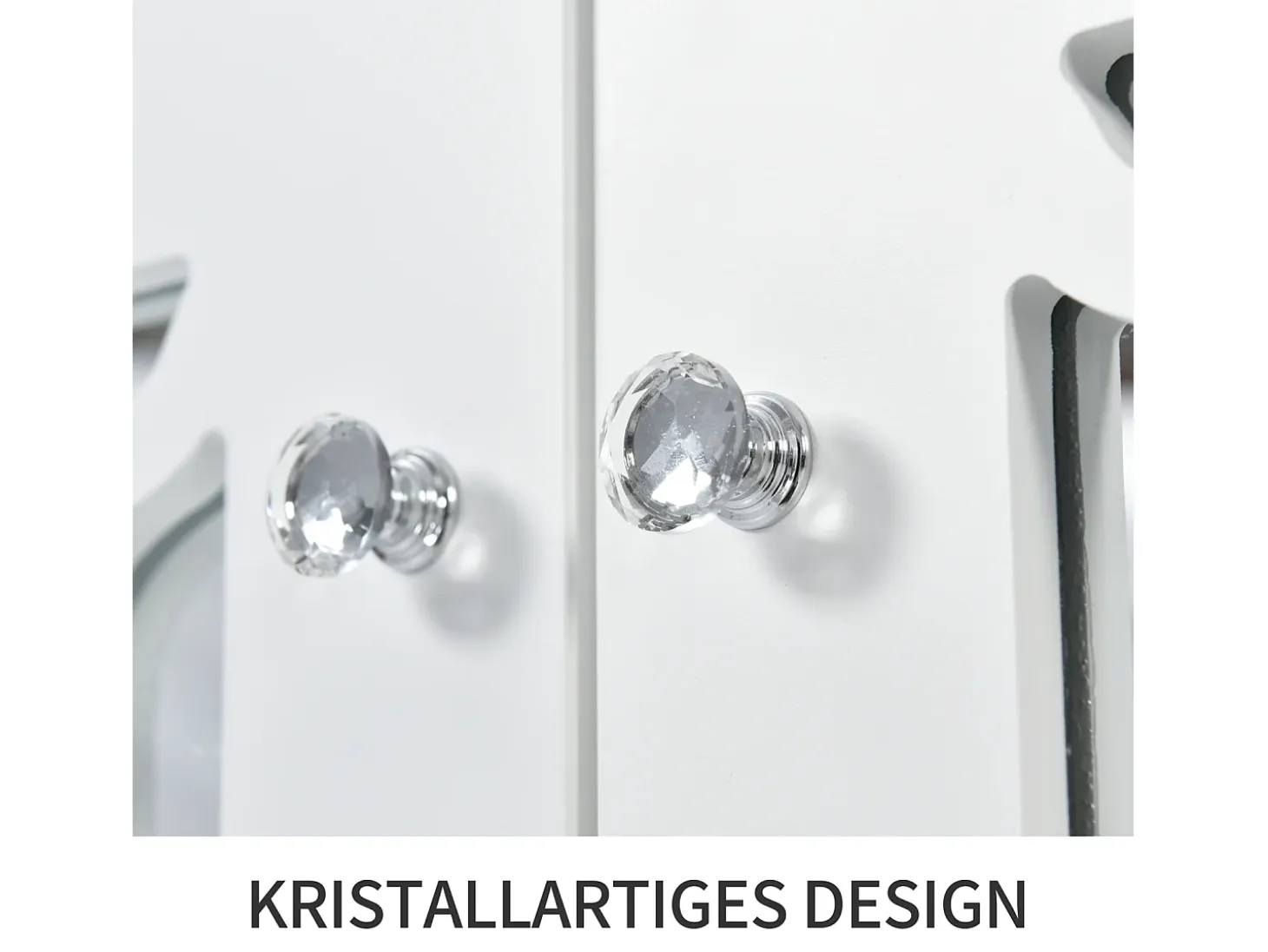 Aparador elegante con espejo blanco, versátil, 4 puertas y estante ajustable.