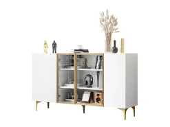 Aparador elegante de 4 puertas - 150 x 38 x 85 cm - 2 puertas de cristal - MDF - blanco