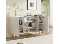 Aparador elegante de 4 puertas - 150 x 38 x 85 cm - 2 puertas de cristal - MDF - blanco