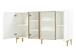Aparador elegante de 4 puertas - 150 x 38 x 85 cm - 2 puertas de cristal - MDF - blanco