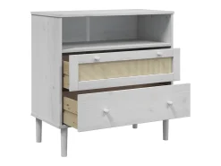 Aparador en aspecto ratán blanco 80x40x80 cm madera maciza de pino