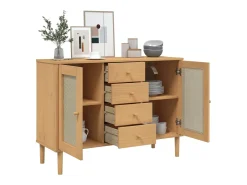 Aparador en imitación ratán marrón 112x40x80cm madera maciza de pino