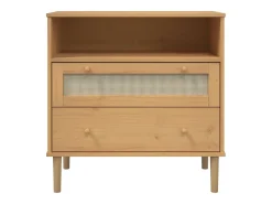 Aparador en imitación ratán marrón 80x40x80 cm madera maciza de pino
