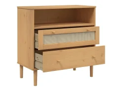 Aparador en imitación ratán marrón 80x40x80 cm madera maciza de pino