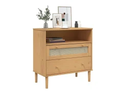 Aparador en imitación ratán marrón 80x40x80 cm madera maciza de pino