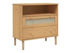 Aparador en imitación ratán marrón 80x40x80 cm madera maciza de pino