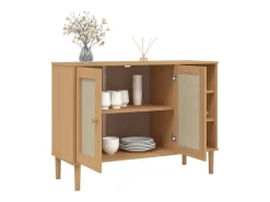 Aparador en imitación ratán marrón 112x40x80cm madera maciza de pino