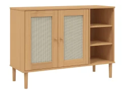Aparador en imitación ratán marrón 112x40x80cm madera maciza de pino