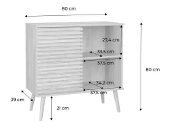 Aparador escandinavo con decoración de madera, 80cm nogal