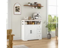 Aparador escandinavo con 3 cajones y 2 puertas, 100 cm – Blanco y madera