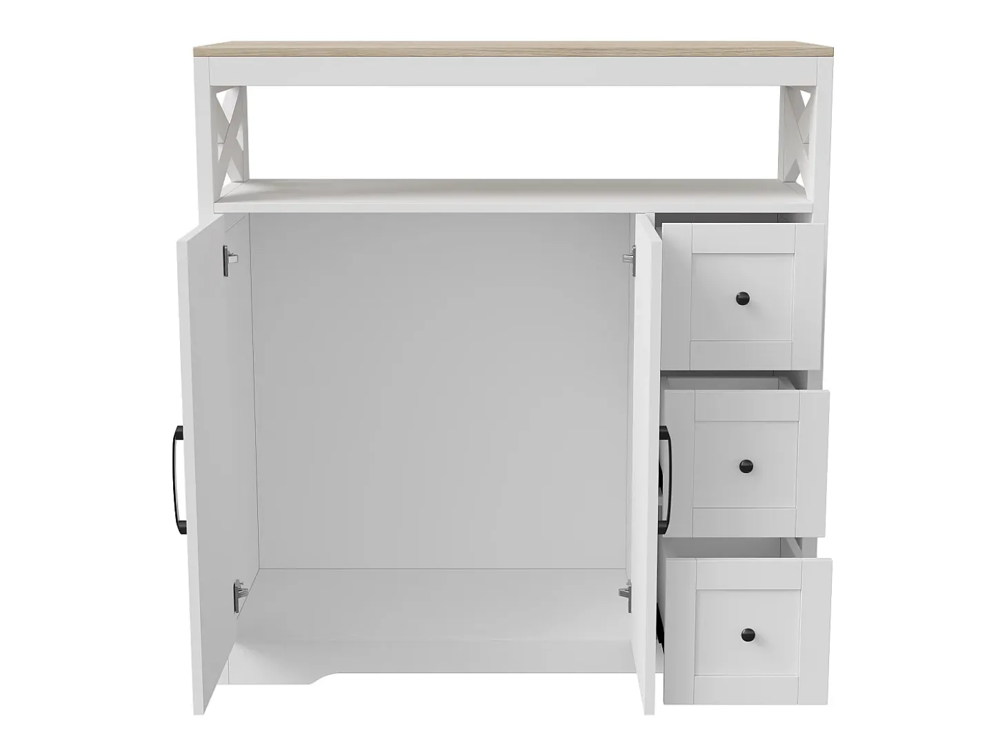 Aparador escandinavo con 3 cajones y 2 puertas, 100 cm – Blanco y madera