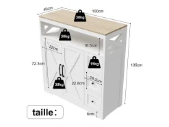 Aparador escandinavo con 3 cajones y 2 puertas, 100 cm – Blanco y madera